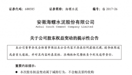 市場(chǎng) | 海螺水泥股東海創(chuàng)投資減持后持股占比4.99%
