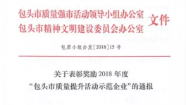 冀東水泥包頭公司喜獲2018年度“包頭市質(zhì)量提升活動示范企業(yè)”稱號