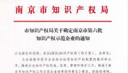 喜報！南京永能新材料有限公司獲選南京市知識產(chǎn)權(quán)示范企業(yè)！